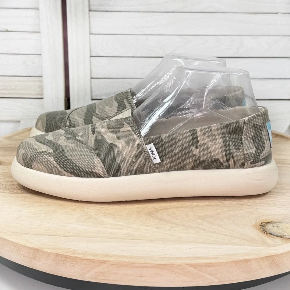 Toms Alpargata Mallow Camouflage Canvas Slip On‎ Flats Green 8 Women